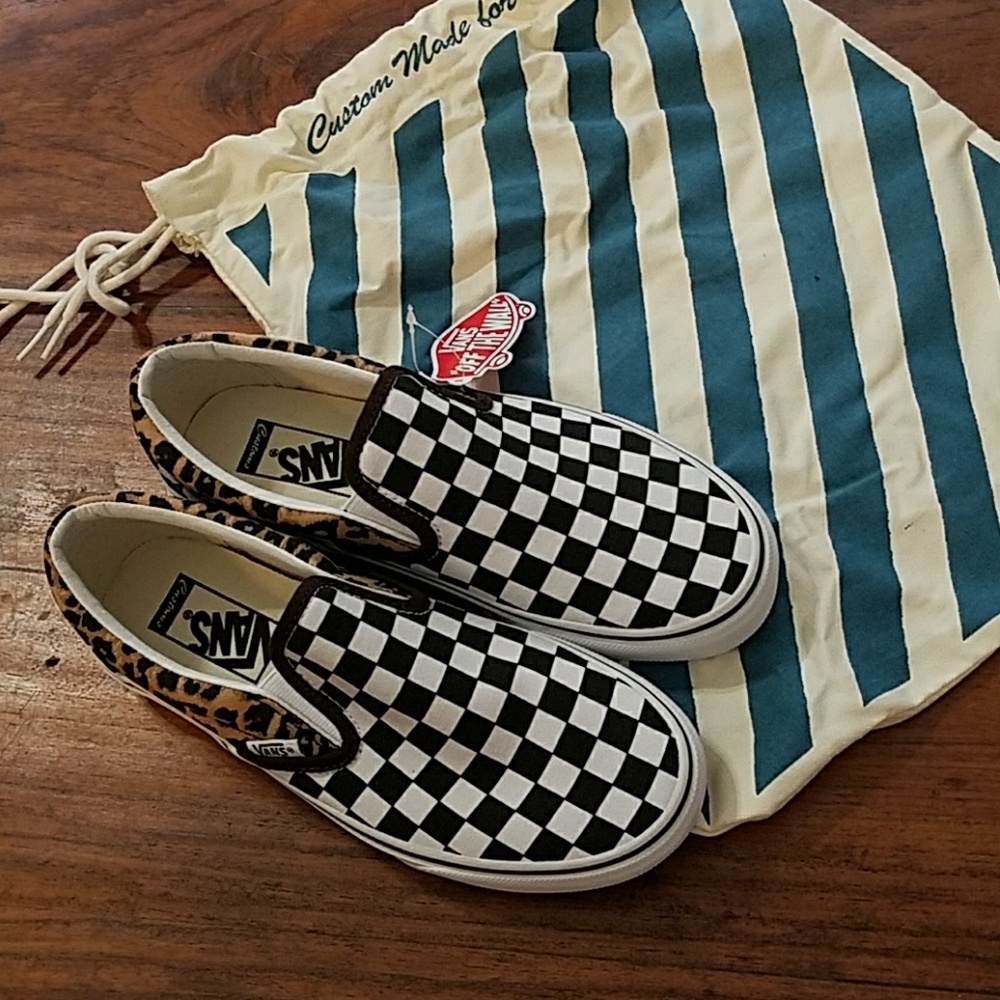NWT Custom Vans Shoes Canvas Checkered Cheetah
